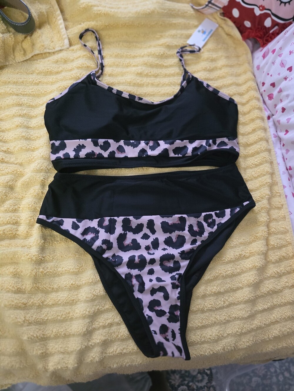 Black and Pink Leopard Women's Two-Piece Swim Suit
